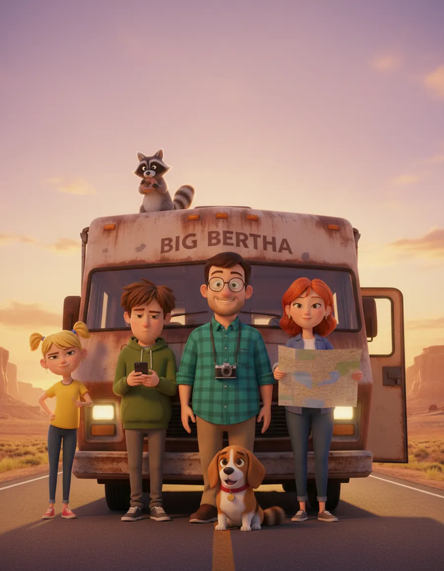 The Miller family with Pancake, Bandit and Big Bertha